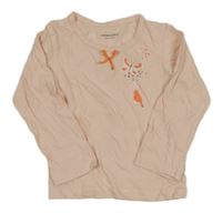 Růžové triko s motýlem a ptáčkem Vertbaudet