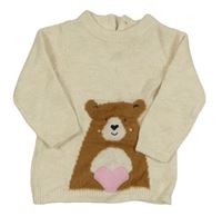 Krémová svetrová tunika s medvěďom Topomini