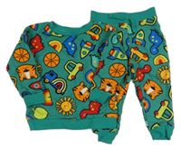 2set - Zelená mikina s obrázky + tepláky Dunnes