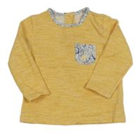 Žlutá melírovaná mikina s květovanou kapsou Next