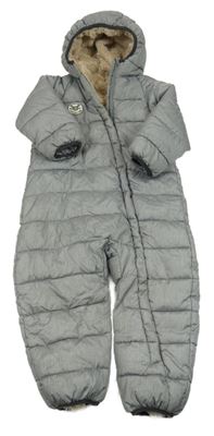 Šedá melírovaná šusťáková zimní kombinéza s kapucí Impidimpi