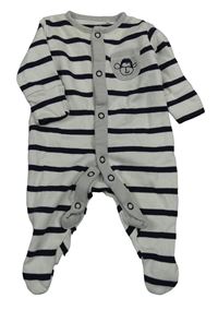 Bielo-tmavomodrý pruhovaný overal s vreckom s opicou Next