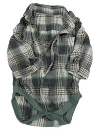 Tmavošedo-bielo-zelené kockované flanelové košeľové body George