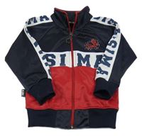 Tmavomodro-červeno-biela športová prepínaci mikina s nápisom