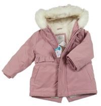 Nové - Starorůžová šusťáková zimní parka s kapucí s kožešinou Primark