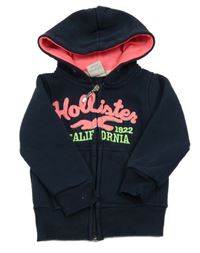 Tmavomodrá prepínaci mikina s nápisom a kapucí Hollister