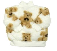 Biela chlpatá mikina s medveďmi a rolákom Shein