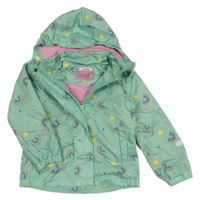 Zelená šušťáková jarná bunda s duhami a kapucňou