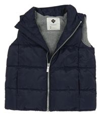 Tmavomodrá šusťáková zateplená vesta s ukrývací kapucí Tex