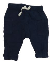 Tmavomodré mušelínové nohavice s vreckami H&M