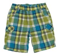 Zeleno-bílo-modrozelené kostkované plátěné kraťasy Topomini