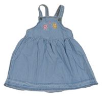 Modré rifľové na traké šaty s výšivkami květů H&M