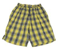 Žlto-tmavomodro-biele kockované kraťasy