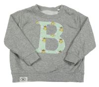 Sivá melírovaná mikina s písmenem so čmeláky