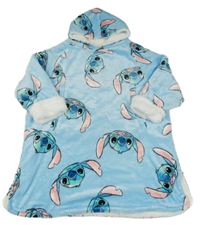 Světlemodrá chlupatá zateplená oversize mikina se Stitchem a kapucí Disney