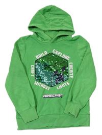 Zelená mikina s Minecraft z překlápěcích flitrů a kapucí