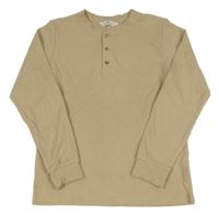 Piesková é rebrované tričko s gombíkmi H&M
