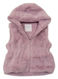 Staroružová kožušinová zateplená vesta s kapucňou Primark