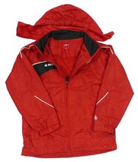 Červeno-černá šusťáková sportovní funkční bunda s logem a kapucí Jako
