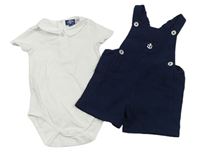2 set - Bílé body + tmavomodré laclové teplákové kraťasy s kotvou 