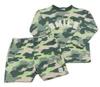 2 set - Zeleno-svetloružová army mikina s nápisem + kraťasy M&S