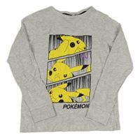 Šedé melírované pyžamové triko s Pikachu 