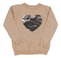 Svetloružový ľahký sveter so srdcem z flitrů Primark