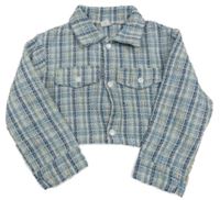 Modro-bílý kostkovaný crop kabátek shein