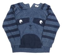 Tmavomodrý ľahký sveter s pruhovanymi rukávy a ňufáčikom  Primark