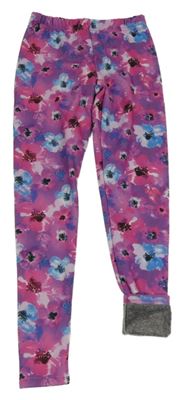 Fialovo-růžové květované zateplené legíny Yigga