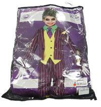 Kockovaným - 4 set - fialové pruhované sako + kalhoty + žlto-zelená vesta s kravatou + barvy na obličej - klaun