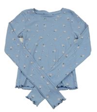 Světlemodré žebrované crop triko s kvítky 