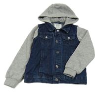 Tmavomodrá rifľová bunda s teplákovymi rukávy a kapucňou Lupilu