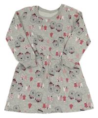 Sivé teplákové šaty s medveďmi a stromky