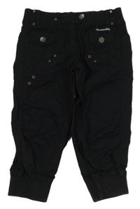 Čierne plátenné crop nohavice s úpletovým pasom