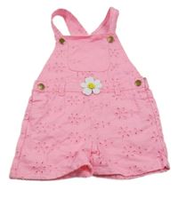 Neonově růžové vzorované riflové laclové kraťasy s květem 