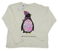 Nové - biele tričko s tučňákem s flitrami M&S