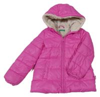 Růžová šusťáková prošívaná zimní bunda s kapucí Benetton