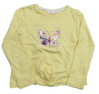 Žlté tričko s motýlom a nápisom Kids
