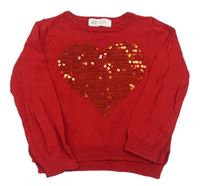 Červený sveter so srdcem z flitrů zn. H&M