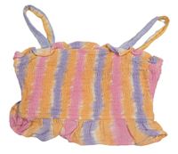 Oranžovo-ružovo-fialový pruhovaný žabičkový crop top zn. Primark