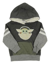 Antracitovo-sivá mikina s Youdou a zateplenou kapucňou Star Wars