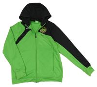 Zeleno-čierna prepínaci športová mikina s nápismi a nášivkou a kapucňou Erima