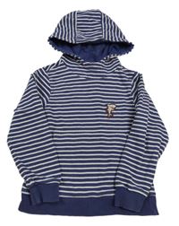 Tmavomodro-bílá pruhovaná mikina se žralokem a kapucí Nutmeg