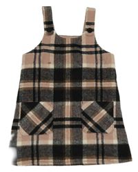 Čierno-bielo-staroružové kockované na traké vlnené šaty F&F