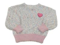 Bielo-ružovo-farebný melírovaný sveter so srdiečkom Primark