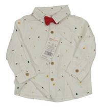 Nové - Bílá košile s obrázky a motýlkem F&F