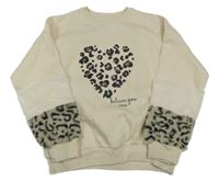 Smotanová mikina so srdiečkom a kožešinovými prvky s leopardím vzorom F&F