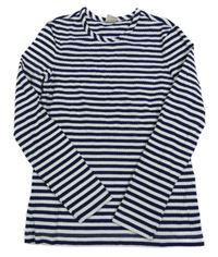 Tmavomodro-bílé pruhované žebrované triko 