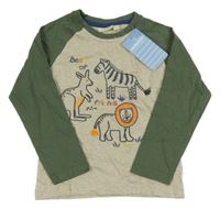 Nové - Béžovo-khaki triko se zvířátky Jojo Maman Bébé